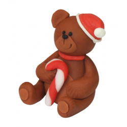 Figurka cukrowa dekoracja Boże Narodzenie Święta miś czapka mikołaja laska